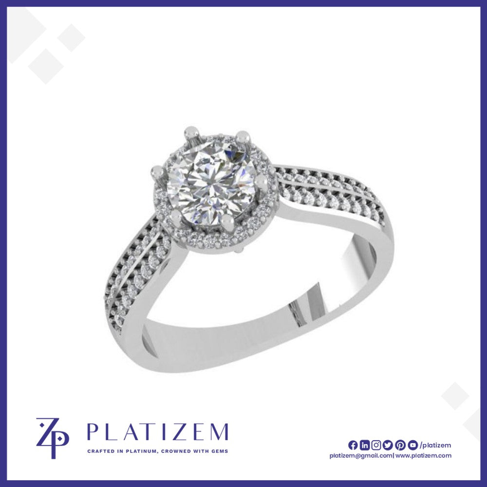 1.5 Carat Round Diamond Halo Double Row Engagement Ring for Women