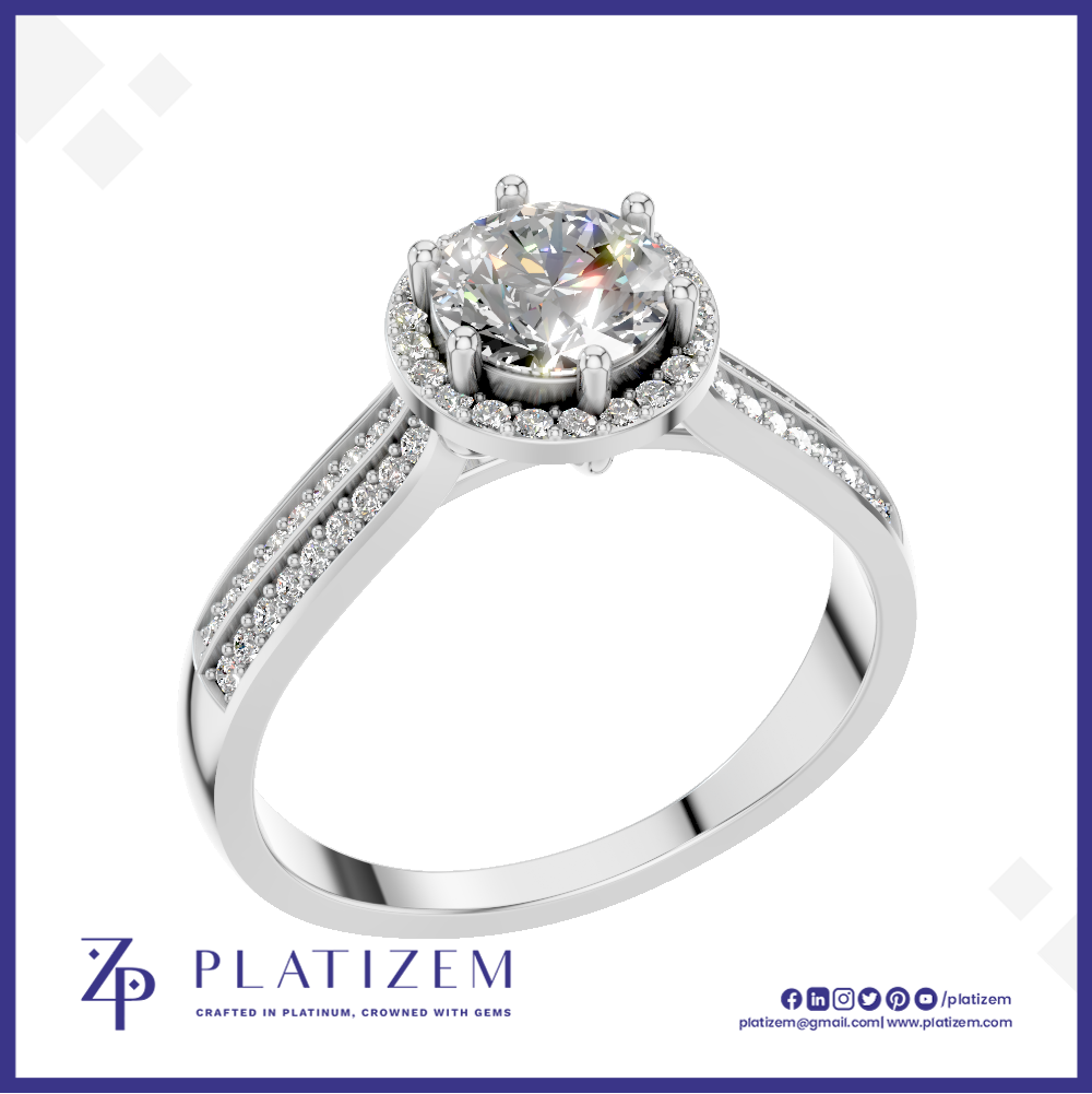 1.5 Carat Round Diamond Halo Double Row Engagement Ring for Women