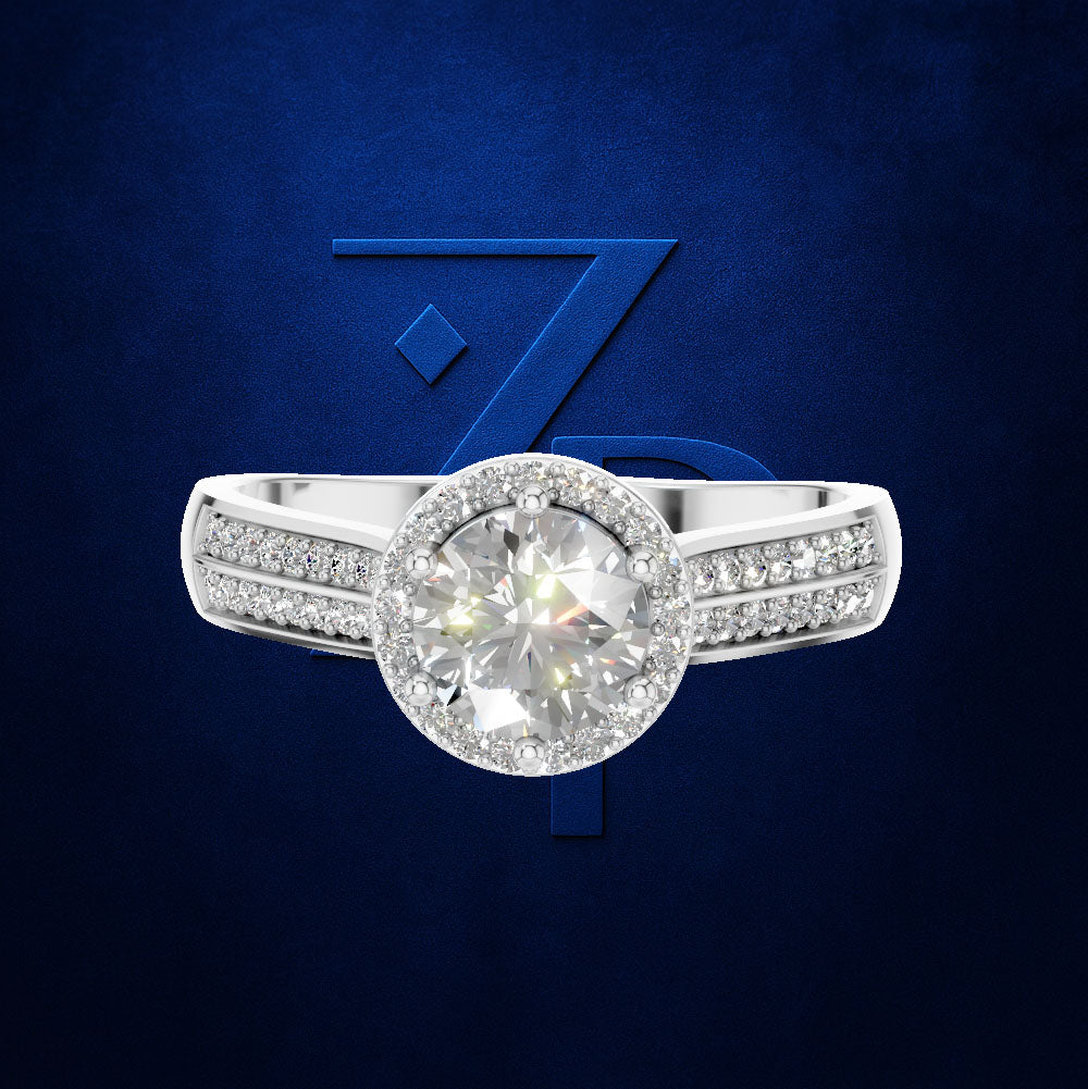 1.5 Carat Round Diamond Halo Double Row Engagement Ring for Women