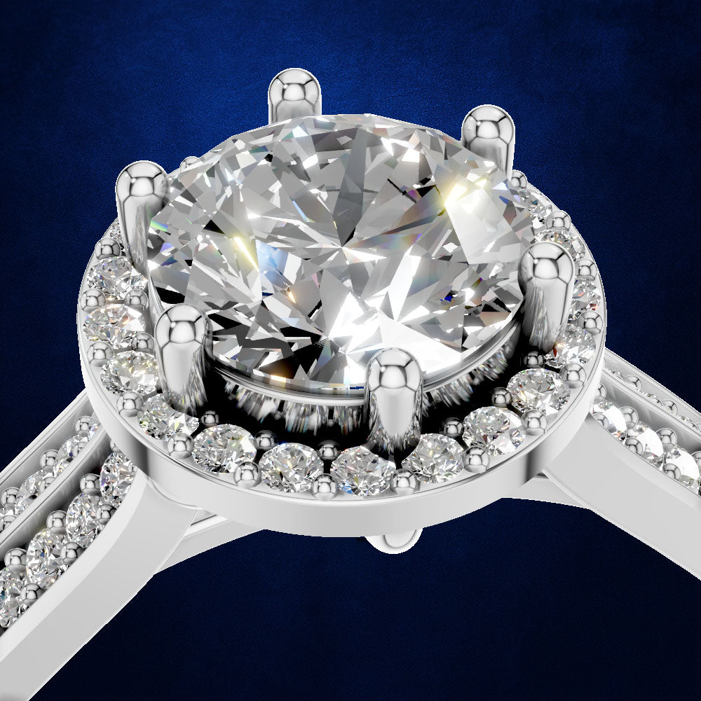 1.5 Carat Round Diamond Halo Double Row Engagement Ring for Women