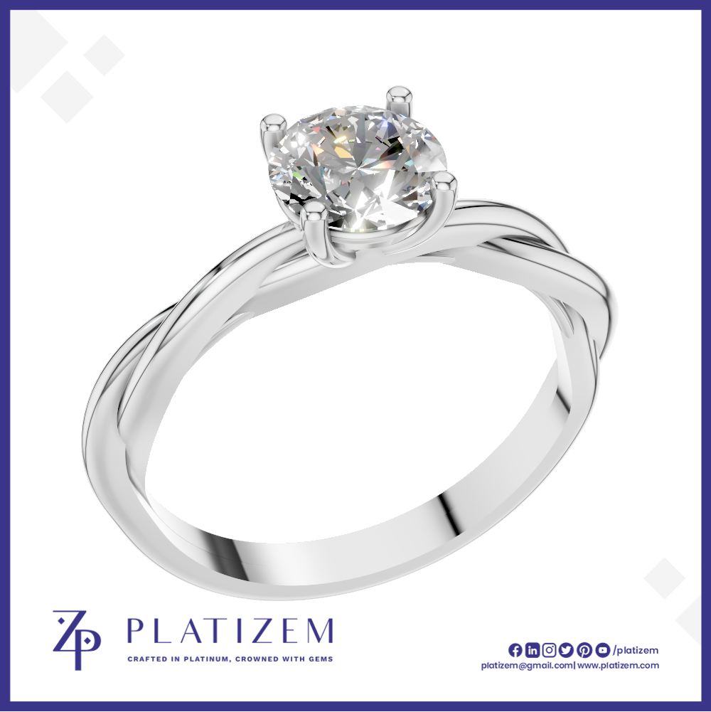 Round Solitaire Twisted Band Engagement Ring for Women