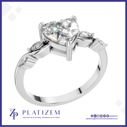 Heart Cut Diamond Ring with Marquise Diamonds on a Curved Twist Band