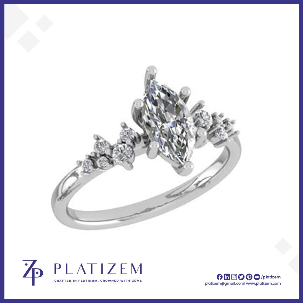 Marquise Diamond Ring with a Graduated Cluster of Round Diamonds