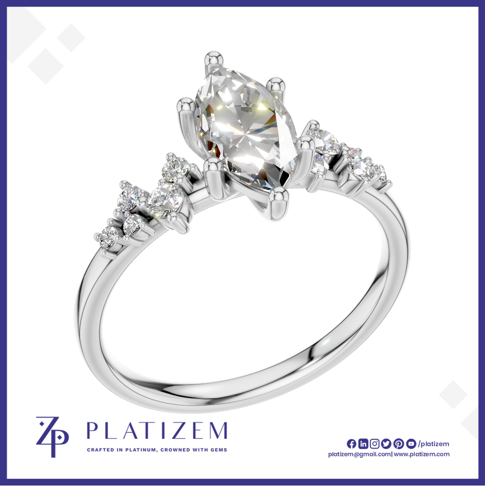 Marquise Diamond Ring with a Graduated Cluster of Round Diamonds