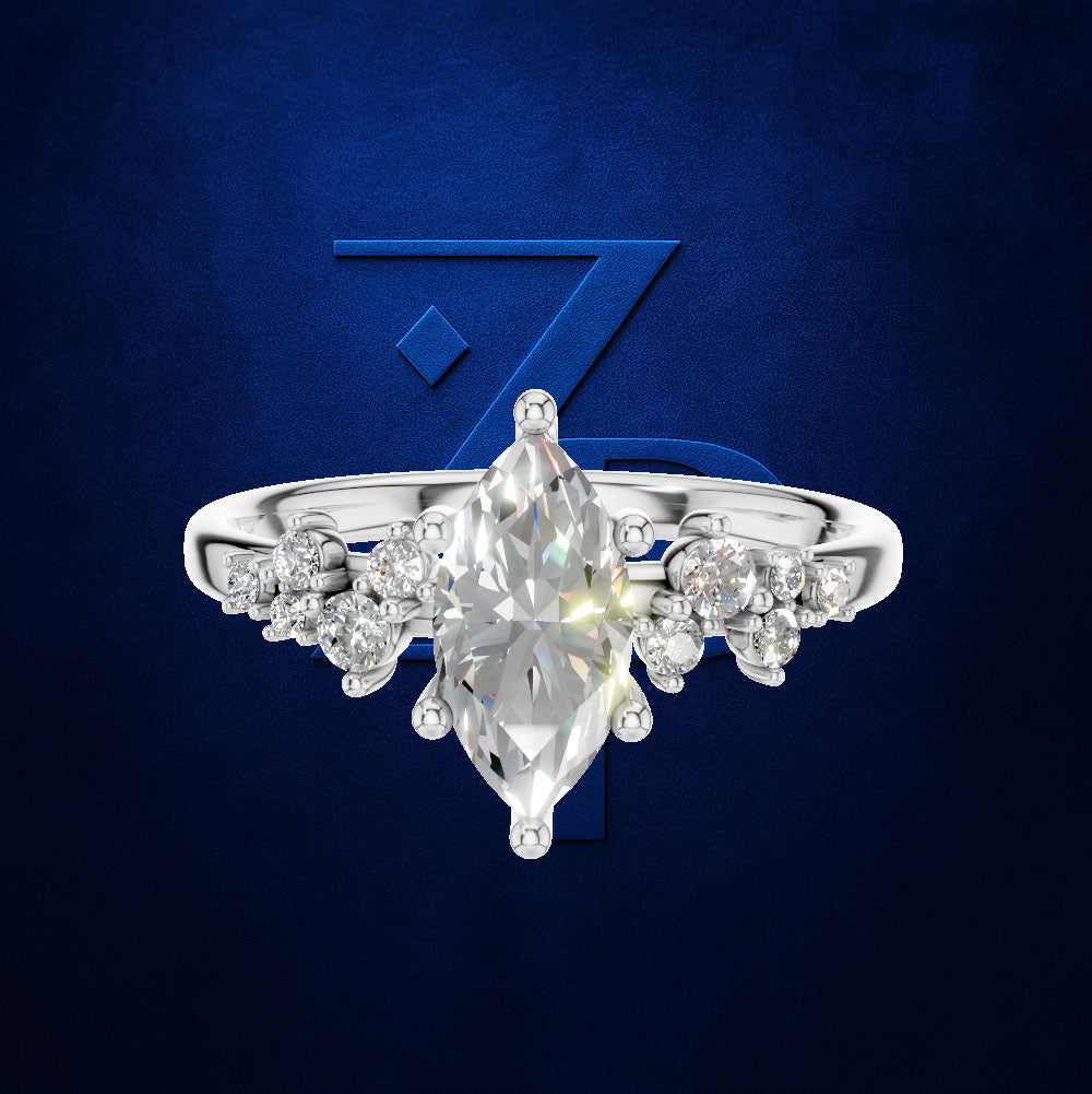 Marquise Diamond Ring with a Graduated Cluster of Round Diamonds