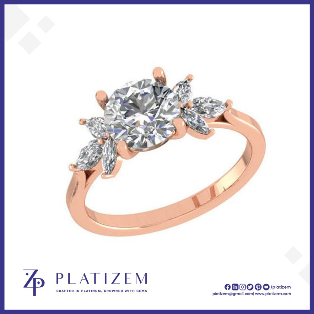 Round Diamond Cluster Engagement Ring with Marquise Accents