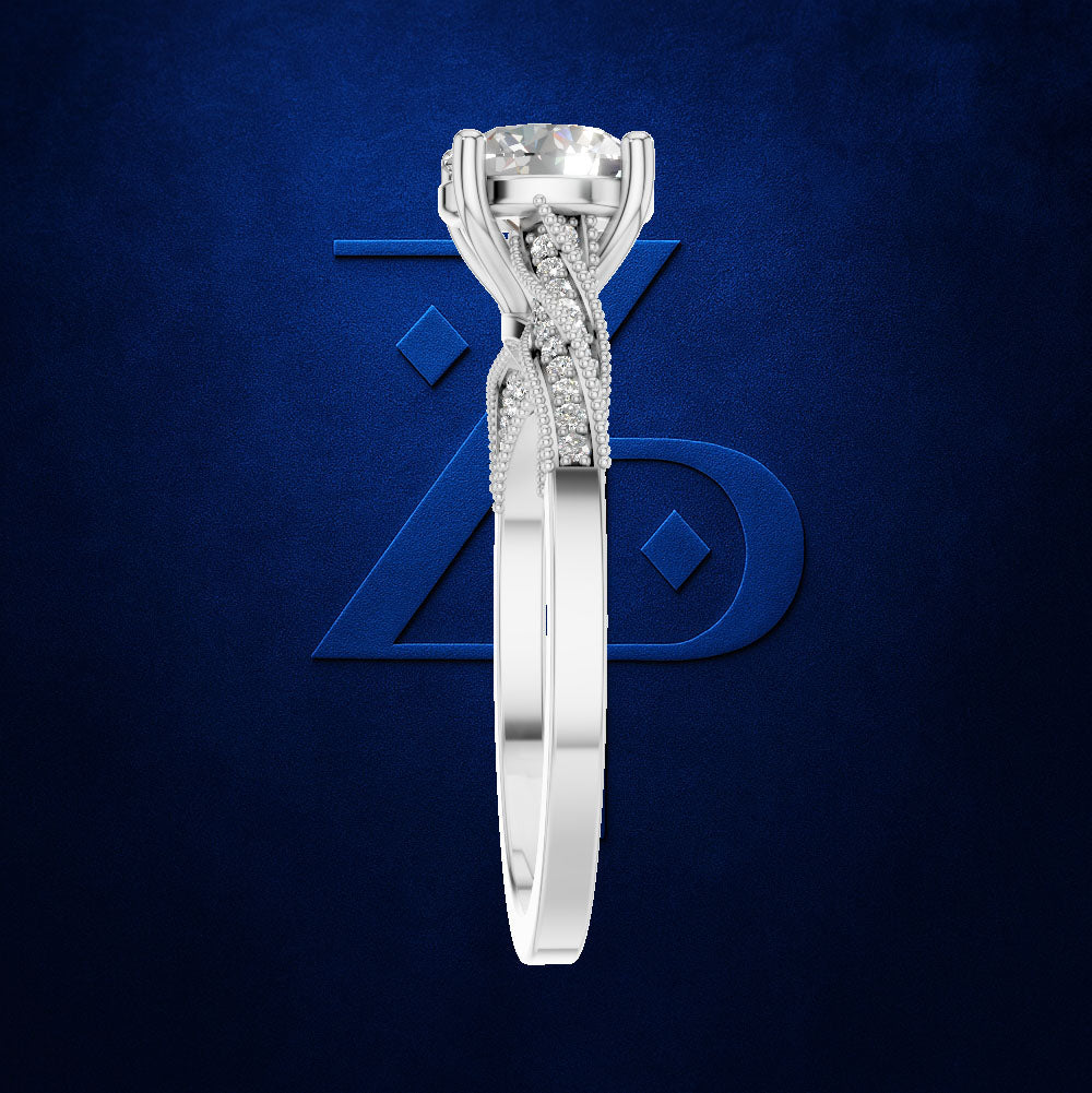 Round Solitaire Twisted Shank Diamond Engagement Ring for Women