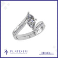 Marquise Diamond Ring on a Bypass Band Lined with Round Diamonds