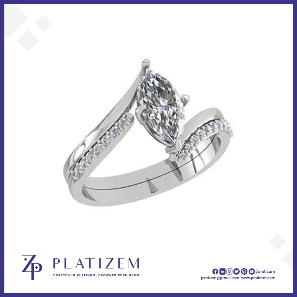 Marquise Diamond Ring on a Bypass Band Lined with Round Diamonds
