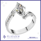 Marquise Diamond Ring on a Bypass Band Lined with Round Diamonds