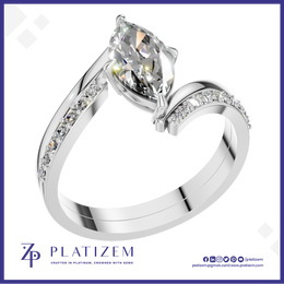 Marquise Diamond Ring on a Bypass Band Lined with Round Diamonds