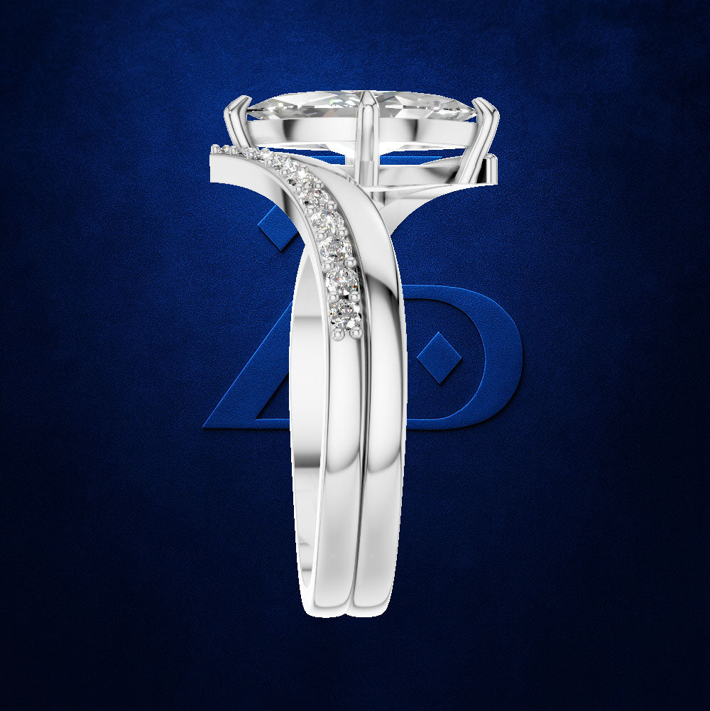 Marquise Diamond Ring on a Bypass Band Lined with Round Diamonds