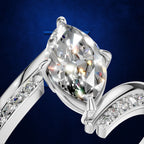 Marquise Diamond Ring on a Bypass Band Lined with Round Diamonds
