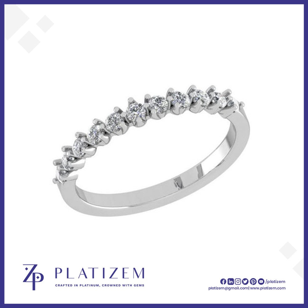Round Diamond Wedding Band with Shared Prong Set Diamonds Halfway