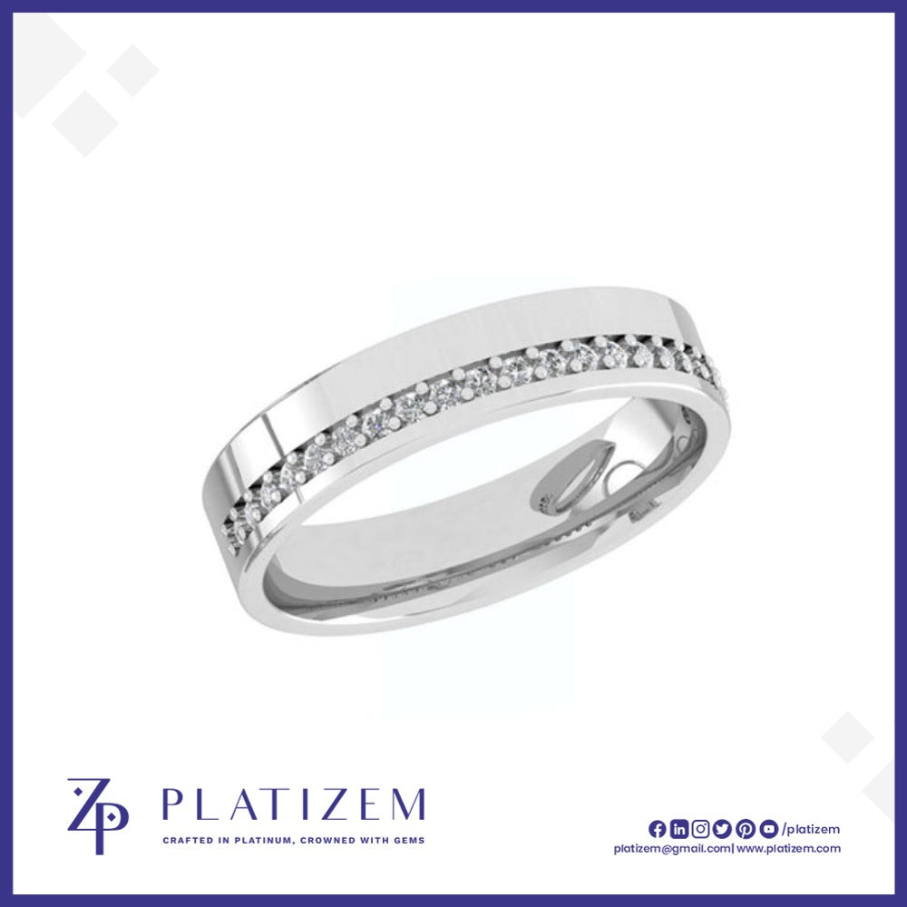 Round Diamond Wedding Band with a Flat Polished Edge and Channel Row