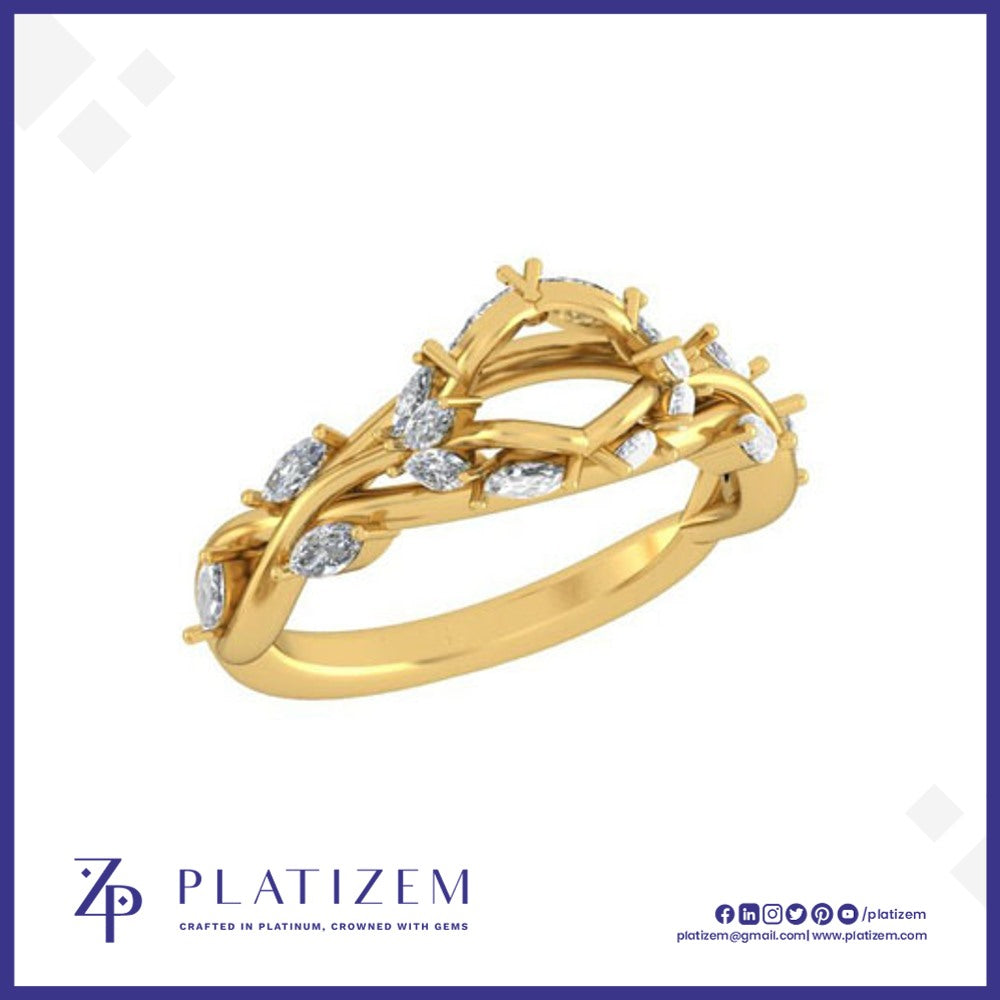 Marquise Diamond Vine Ring with Woven Crisscross Band