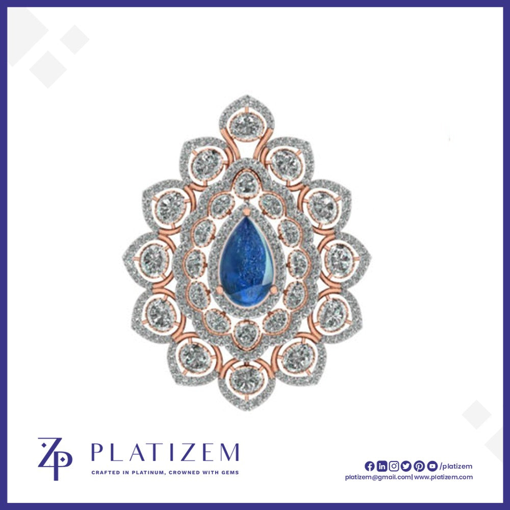 Sapphire Cabochon Floral Diamond Statement Brooch for Women