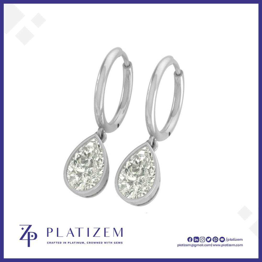 Pear Cut Diamond Bezel Set Huggie Drop Earrings for Women