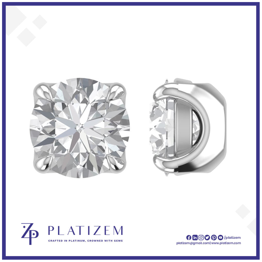 Platinum Round Diamond Stud Earrings with Four Prong Setting