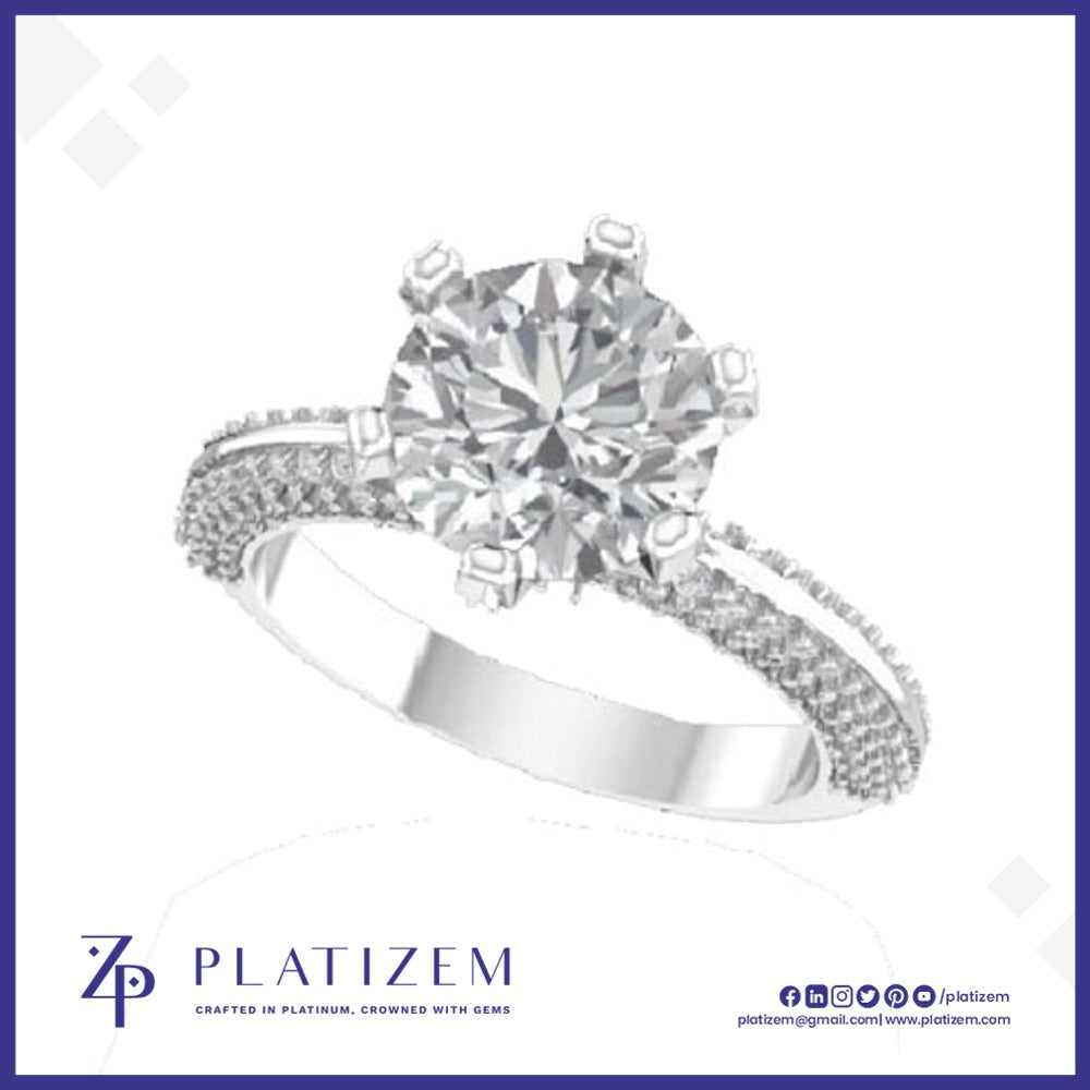 Round Diamond Engagement Ring with Pave Band for Women