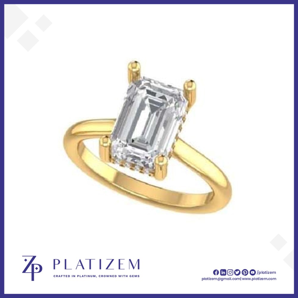 Emerald Cut Diamond Solitaire Ring with a Hidden Diamond Accent Halo