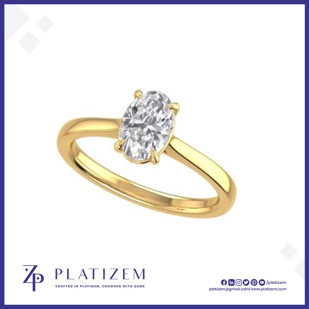 Oval Cut Diamond Solitaire Ring Rising From a Cathedral Style Setting