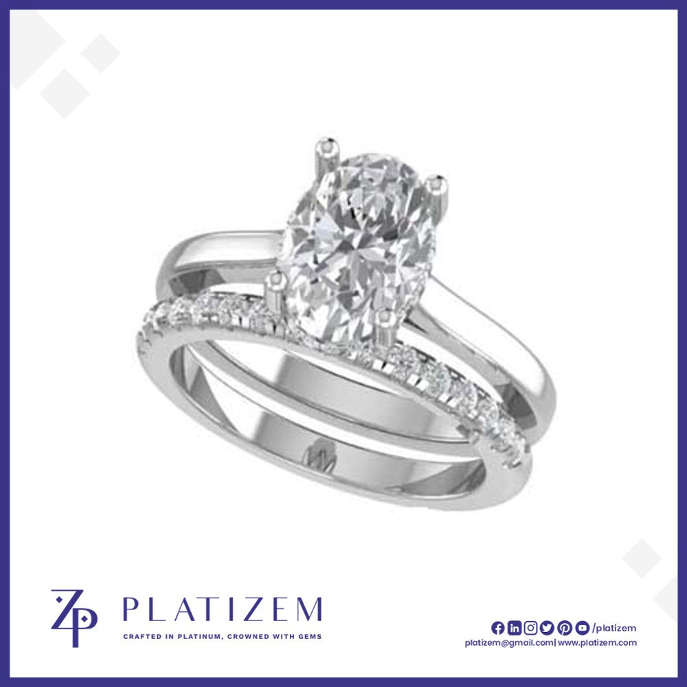 Oval Cut Diamond Bridal Set Paired with a Pave Diamond Guard Band
