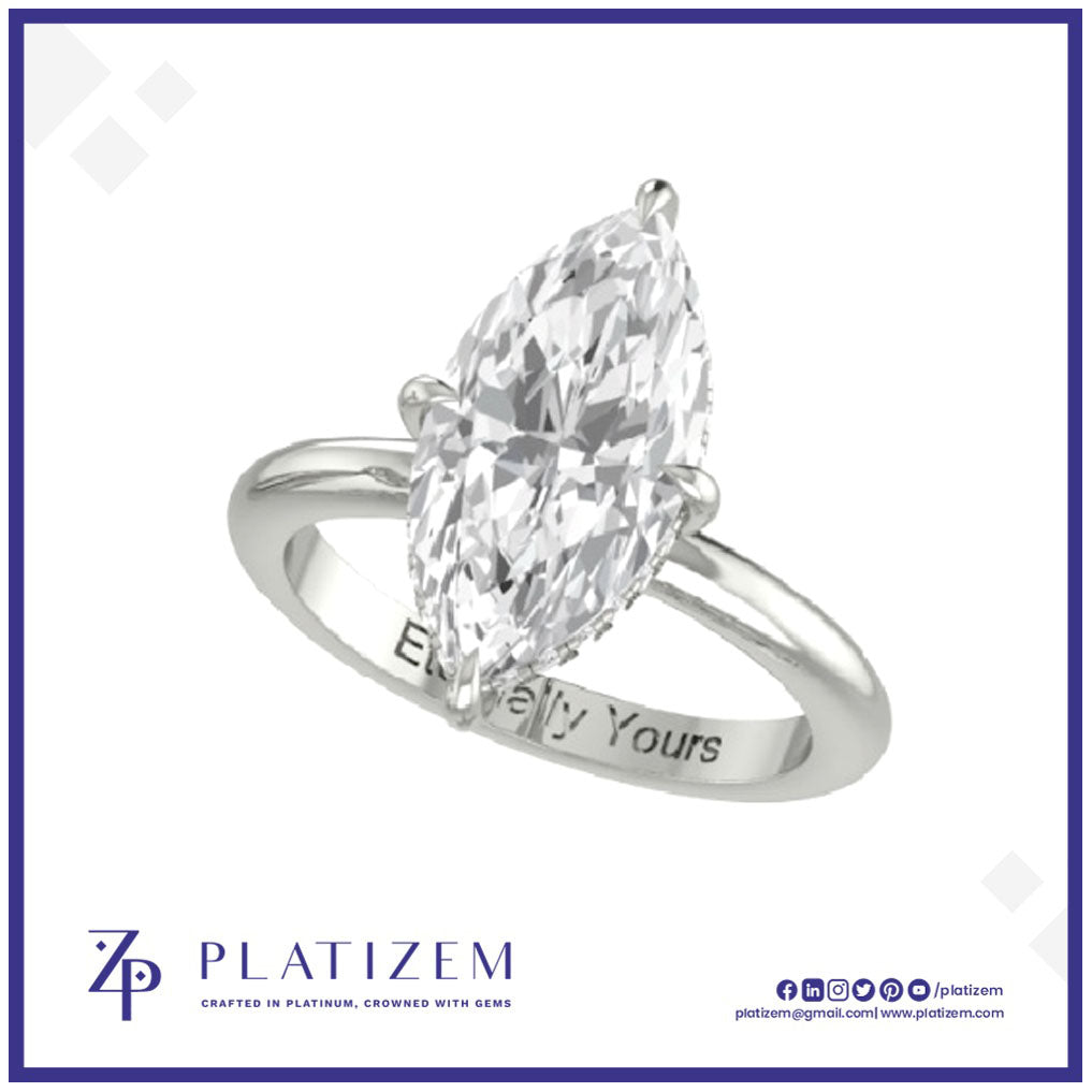 Marquise Diamond Solitaire Ring with Hidden Pavé Halo Detail
