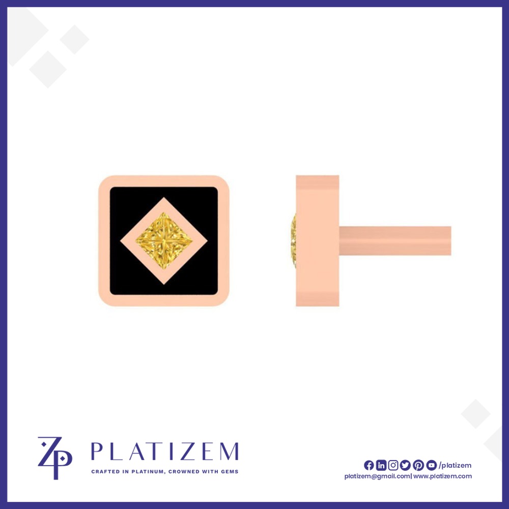 Citrine Princess Cut Onyx Frame Stud Earring for Women