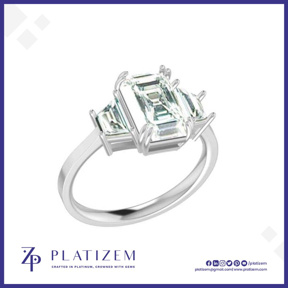 4.5 Carat Emerald Cut Three Stone Engagement Ring for Women