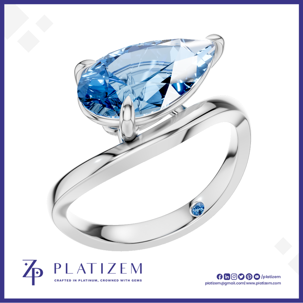 Pear Shaped Blue Diamond Bypass Ring for Women