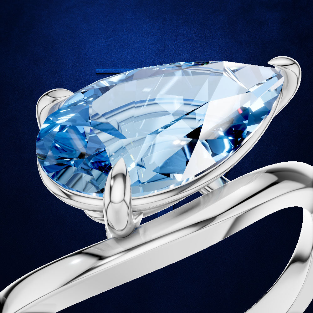 Pear Shaped Blue Diamond Bypass Ring for Women
