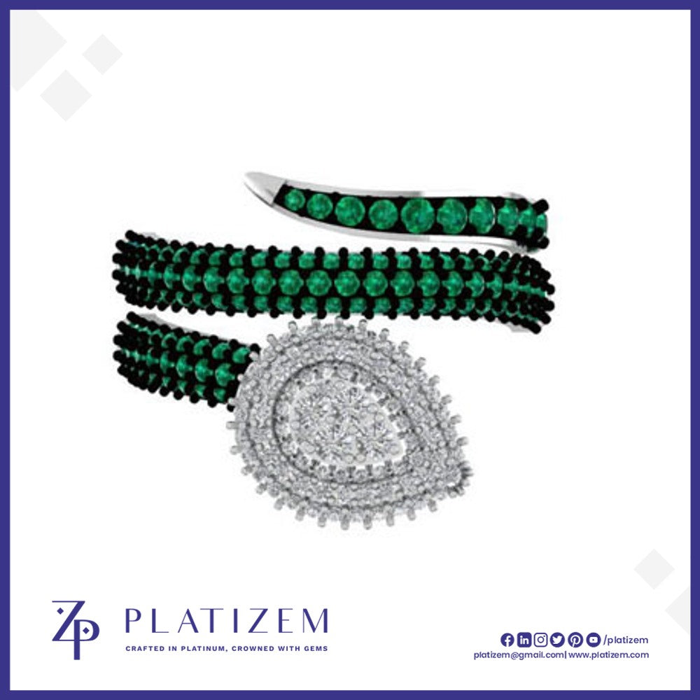 Snake Wrap Diamond Emerald Cluster Ring for Women