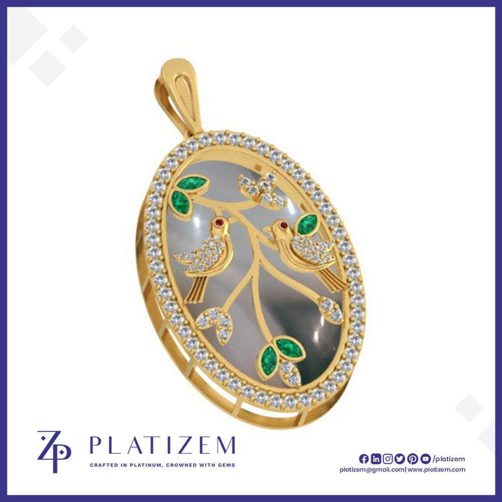 Oval Diamond Emerald Nature Motif Pendant for Women