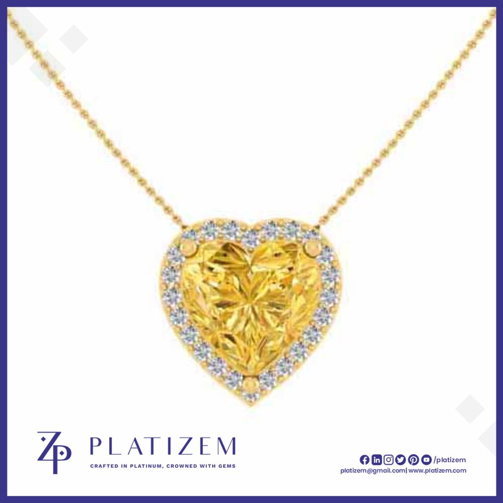 Heart Shaped Yellow Sapphire Halo Pendant Necklace for Women