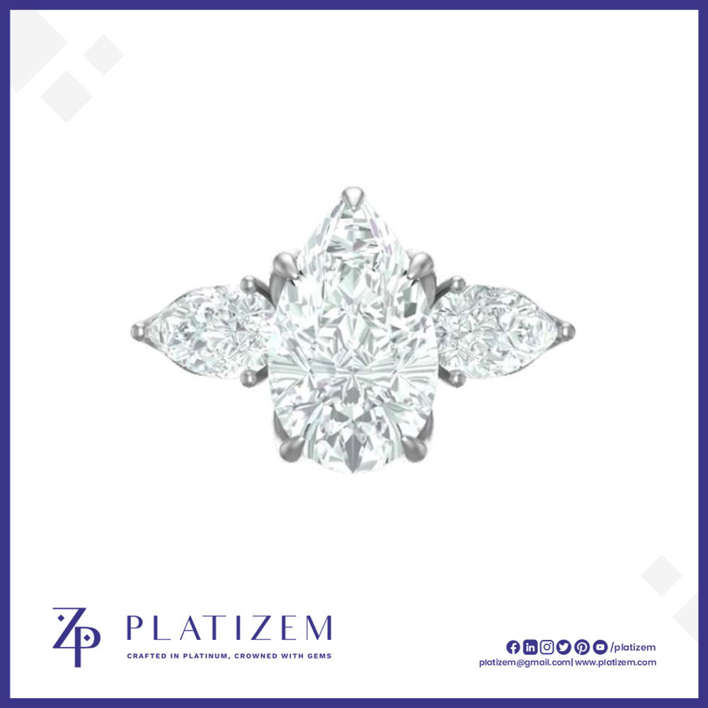 Pear Shaped Three Stone Diamond Engagement Ring for Women