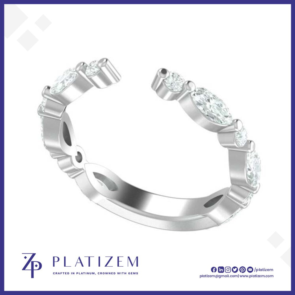 1 Carat Marquise and Round Diamond Open Cuff Ring for Women