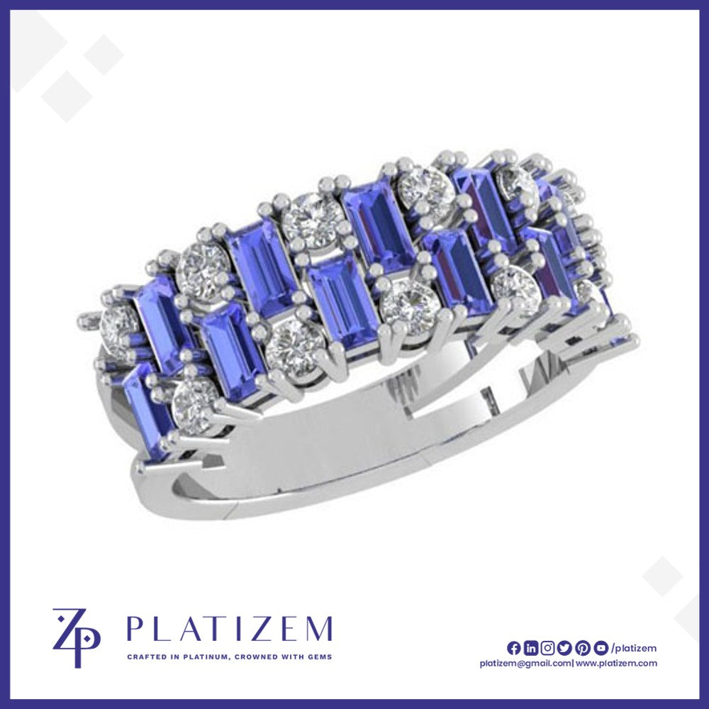 Blue Baguette Mosaic Diamond Ring for Women