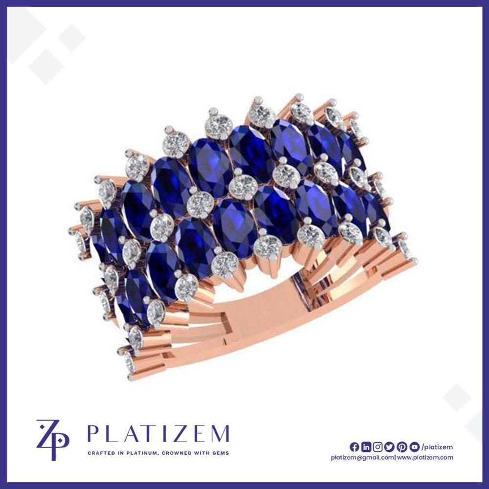 Blue Oval Cluster Diamond Ring for Women
