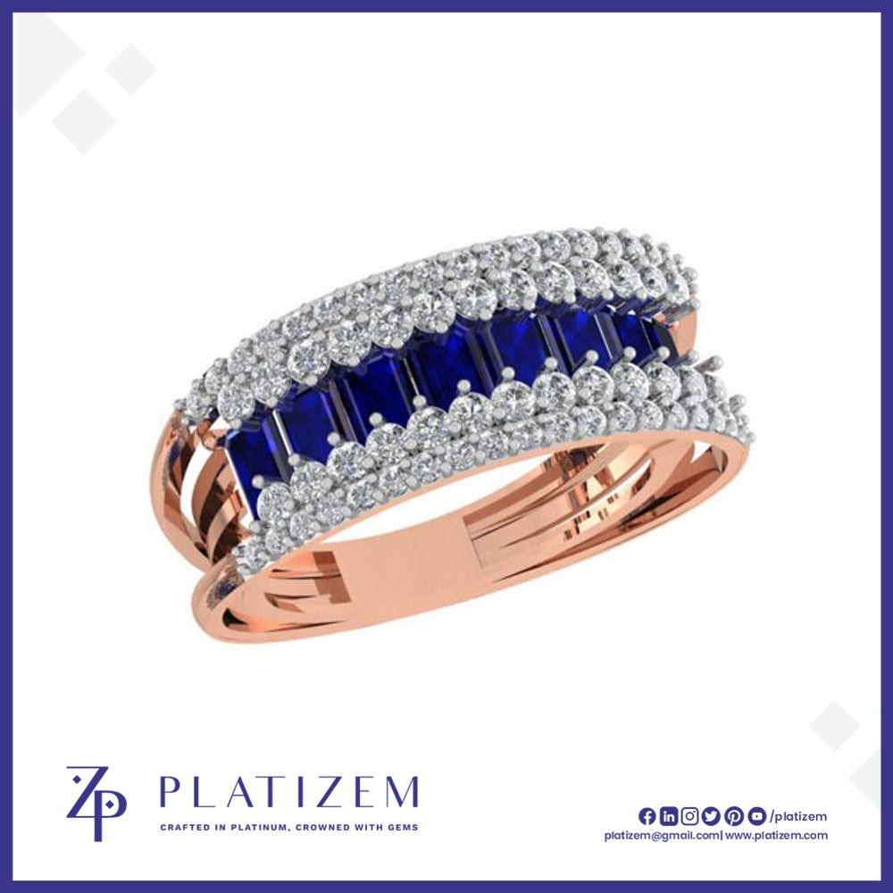 Blue Emerald Cut Channel Diamond Ring Band