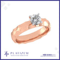 Round Diamond Solitaire Ring on a Slim Hammered Finish Rose Gold Band