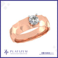 Round Diamond Ring on a Wide Hammered Texture Band with Prong Setting