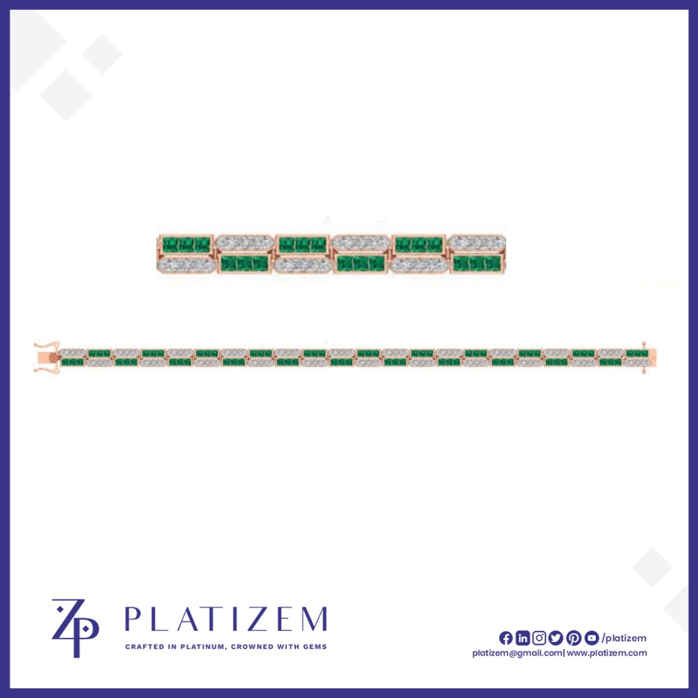 Green Gemstone Link Diamond Bracelet Design