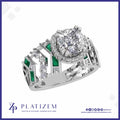 Cushion Halo Ring with Green Baguette Accents
