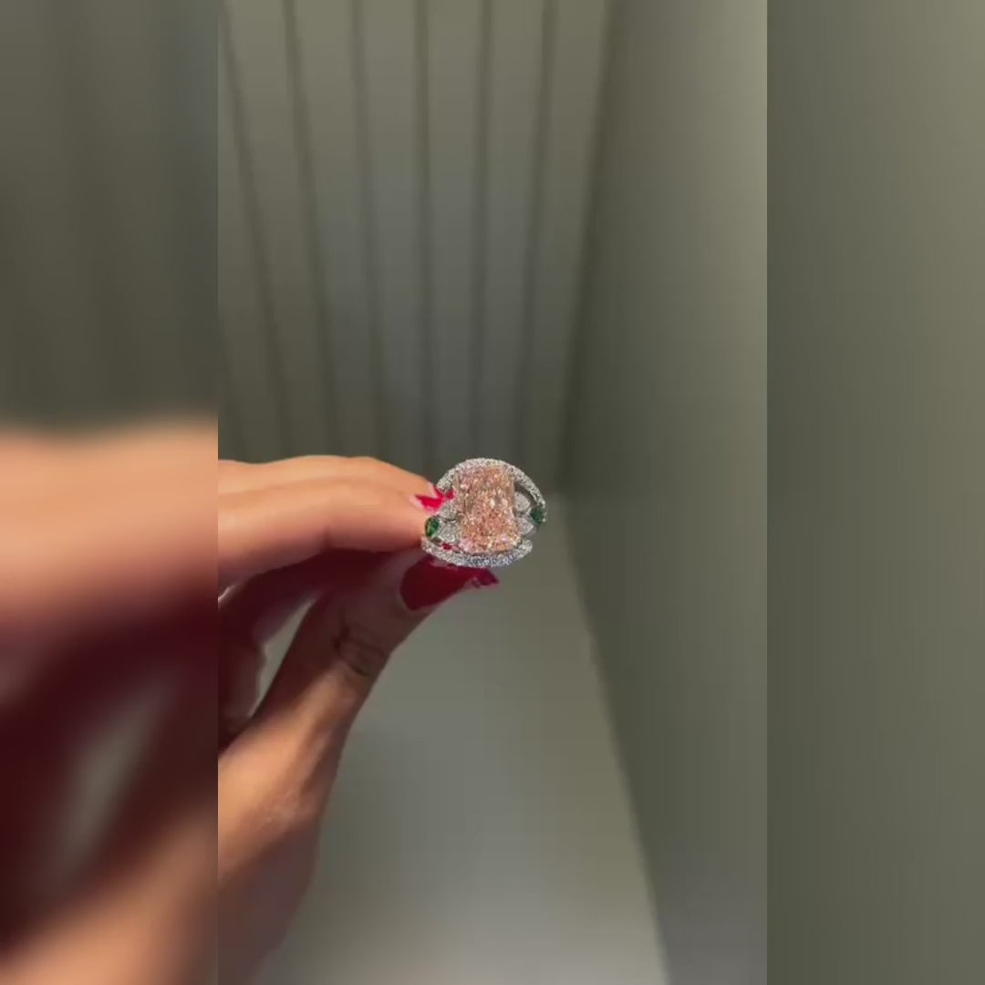 Fancy Pink Radiant Cut Lab Grown Diamond Engagement Ring
