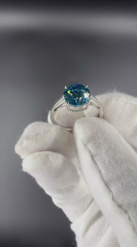Fancy Blue Round Cut Lab Grown Diamond Engagement Ring