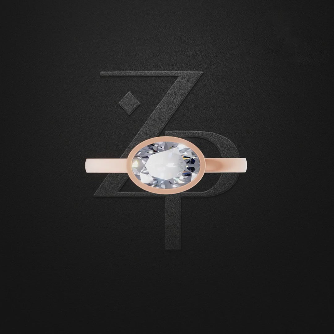 Oval Cut Bezel Set Engagement Ring Gold, Silver and Platinum with Laboratory Grown Diamond Luxury Ring