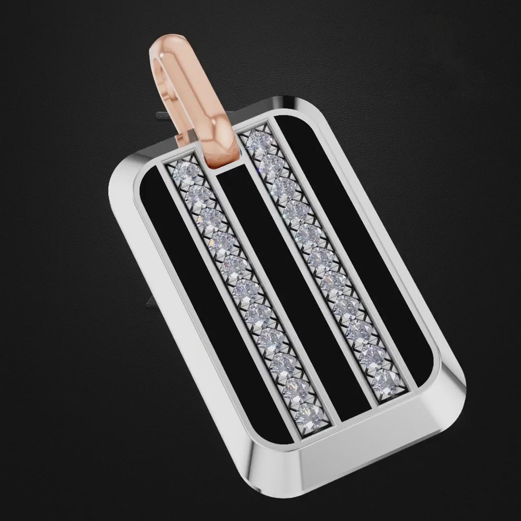 Mens Diamond Rectangle Dog Tag Pendant with Onyx Inlay