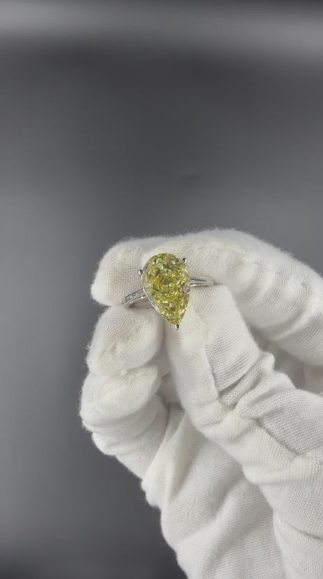 5 Carat Pear Shape Fancy Yellow Lab Grown Diamond Engagement Ring