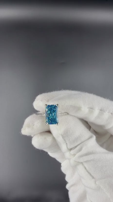 3 Carat Radiant Cut Fancy Blue Lab Grown Diamond Wedding Engagement Ring
